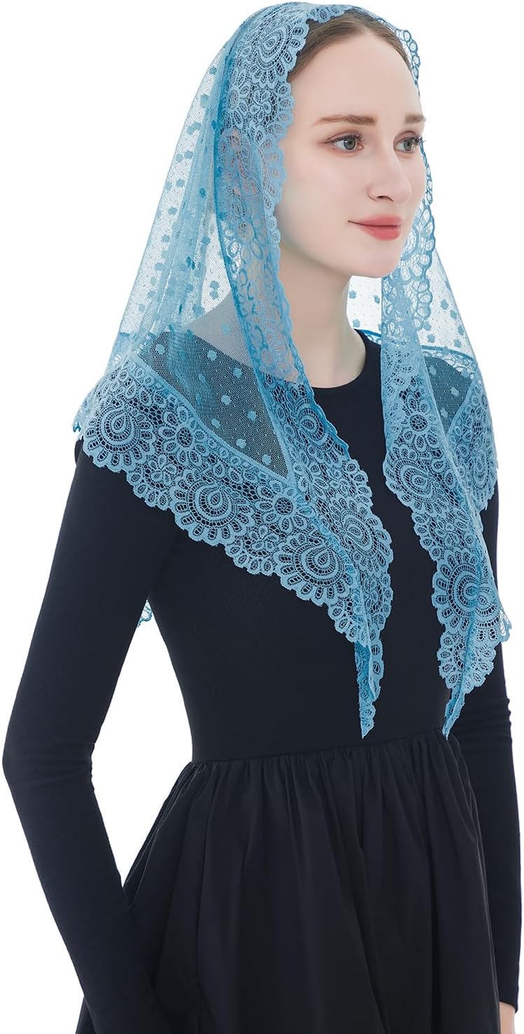 Wgior Triangle Vintage Inspired Lace Chapel Veils Catholic Mass Head Covering Scarf Mantilla Veils for Church - Image 3